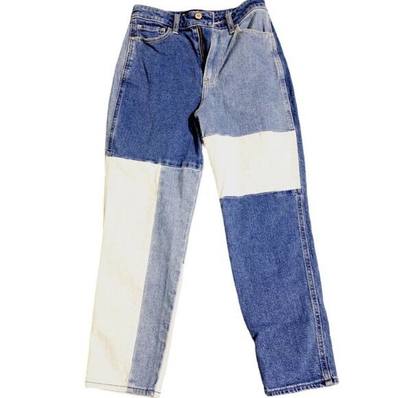 Hollister Women's Patchwork Denim Jeans Blue Multicolor Retro Sz 24 - Picture 4 of 8